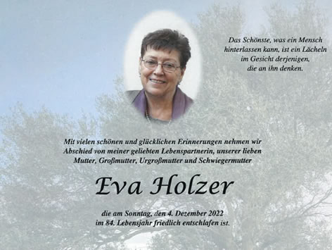 Wir trauern um Eva Holzer