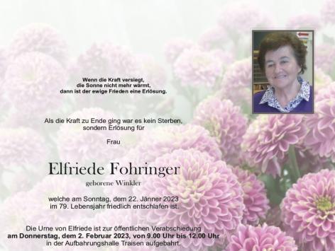 Wir trauern um Elfriede Fohringer