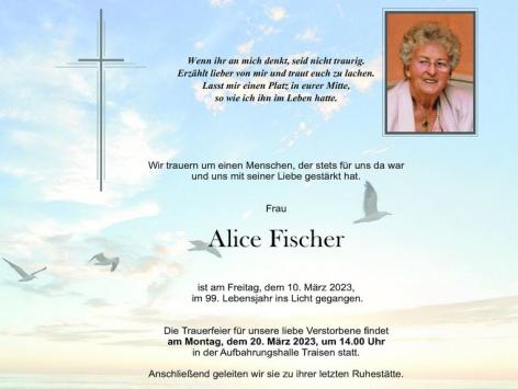 Wir trauern um Alice Fischer