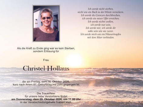 Wir trauern um Christel Hollaus