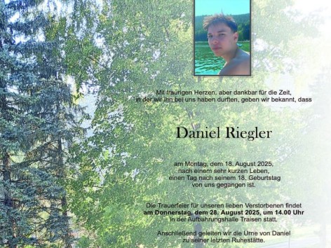 Wir trauern um Daniel Riegler