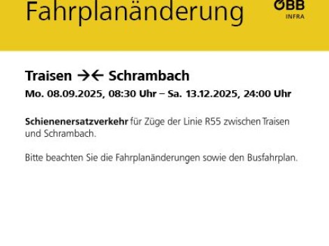 ÖBB Fahrplanänderung für die Linie R55 zwischen Traisen und Schrambach