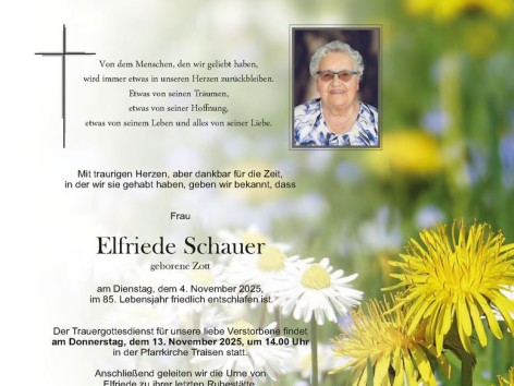 Wir trauern um Elfriede Schauer
