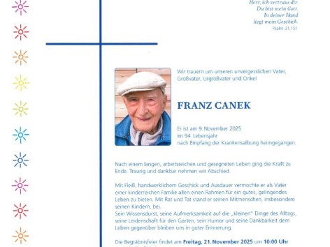 Wir trauern um Franz Canek