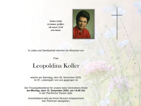 Wir trauern um Leopoldina Koller
