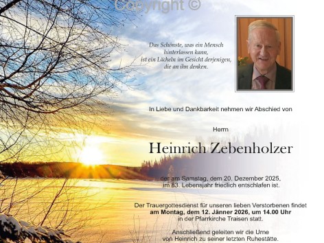 Wir trauern um Heinrich Zebenholzer