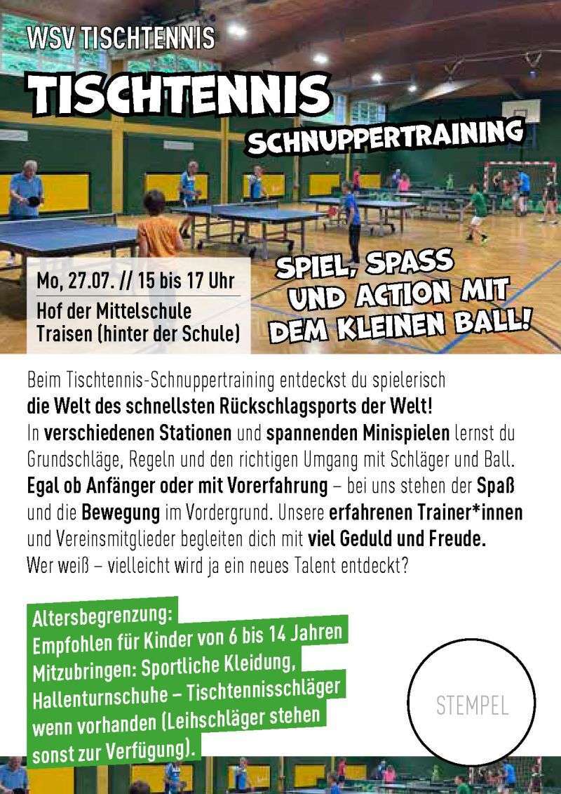Ferienspiel - Tischtennis Schnuppertraining